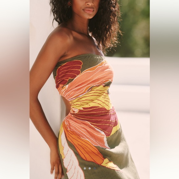 Celandine x Anthropologie The Aliza Strapless Linen Blend Maxi Dress - Size M - Picture 3 of 8